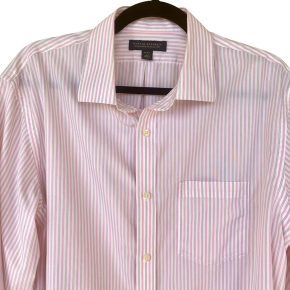 Banana Republic Mens White Pink Tan Striped Long Sleeve Button Down Dress Shirt - Picture 3 of 11